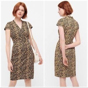 NWT J. Crew Leopard Print V-Neck Sheath Dress Tan Black Women's Size 12